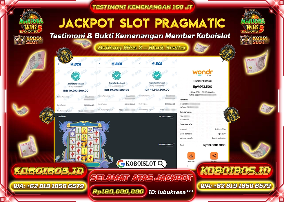 BUKTI KEMENANGAN ID lubukresa*** SLOT GACOR MAHJONG WINS 3 - BLACK SCATTER Rp160.000.000,- LUNAS